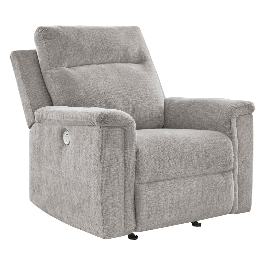 Fauteuil en tissu gris pâle berçant et motorisé - Barnsana