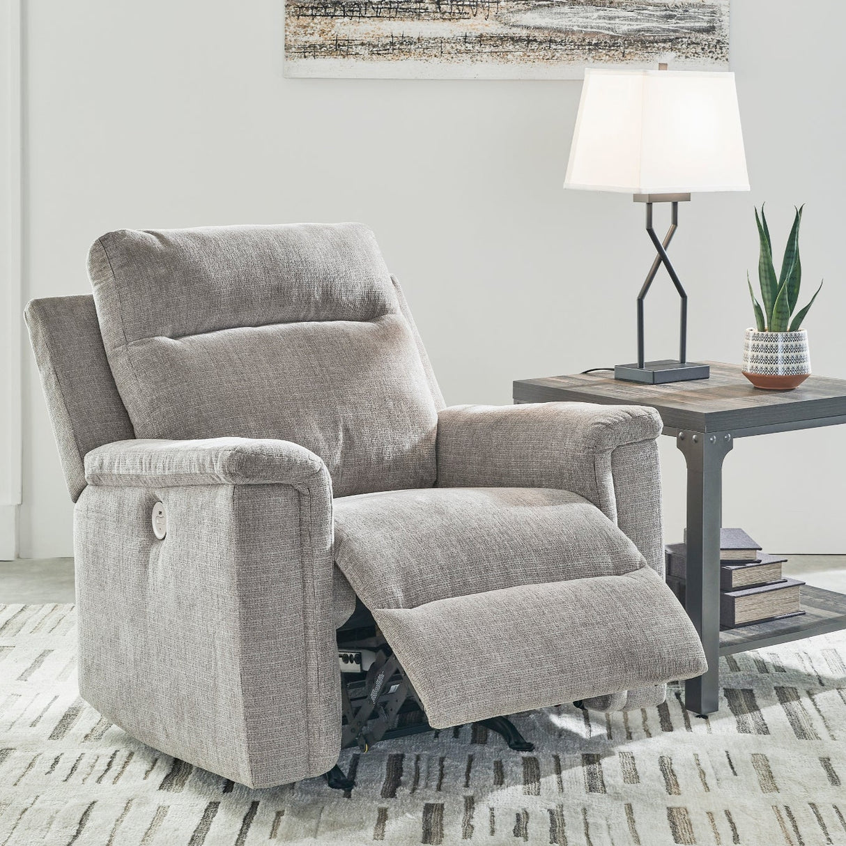 Fauteuil en tissu gris pâle berçant et motorisé - Barnsana