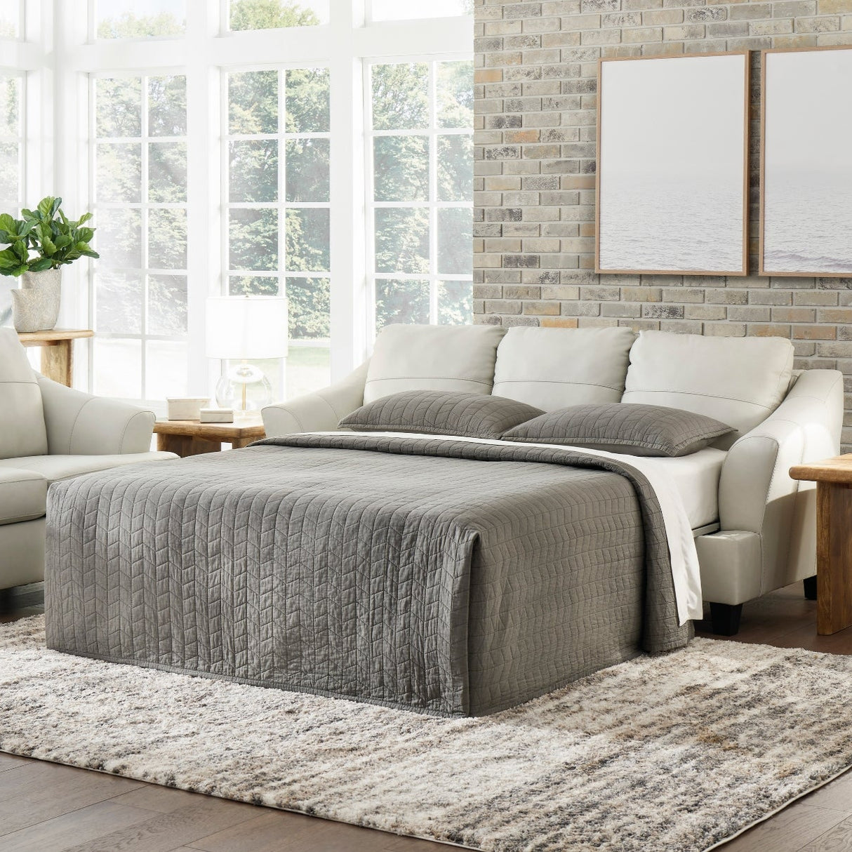 Sofa-lit en cuir avec matelas 60 po. - Genoa
