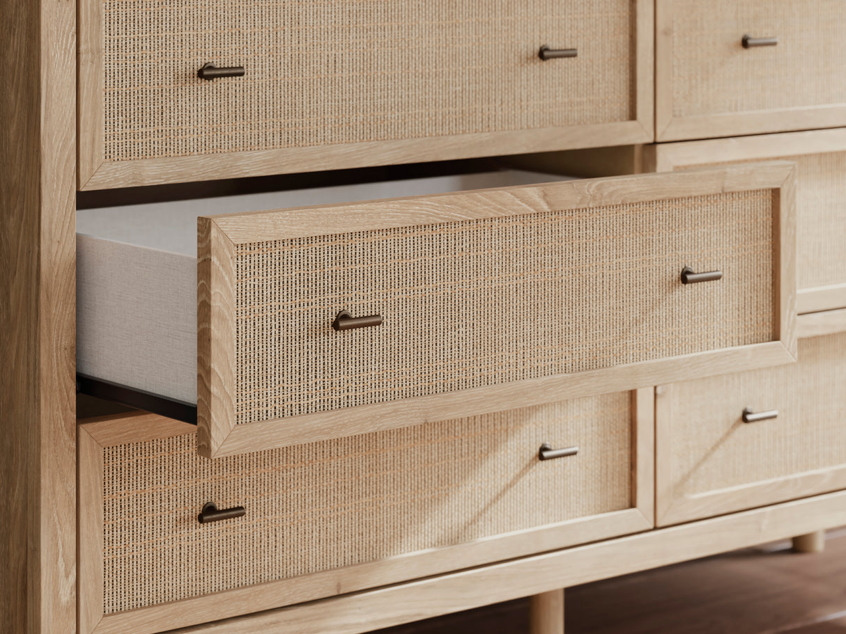 Bureau à 6 tiroirs en bois et placage beige - Cielden