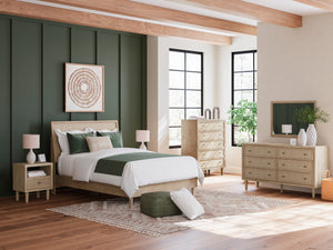 Bureau à 6 tiroirs en bois et placage beige - Cielden