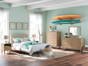 Bureau à 6 tiroirs en bois et placage beige - Cielden