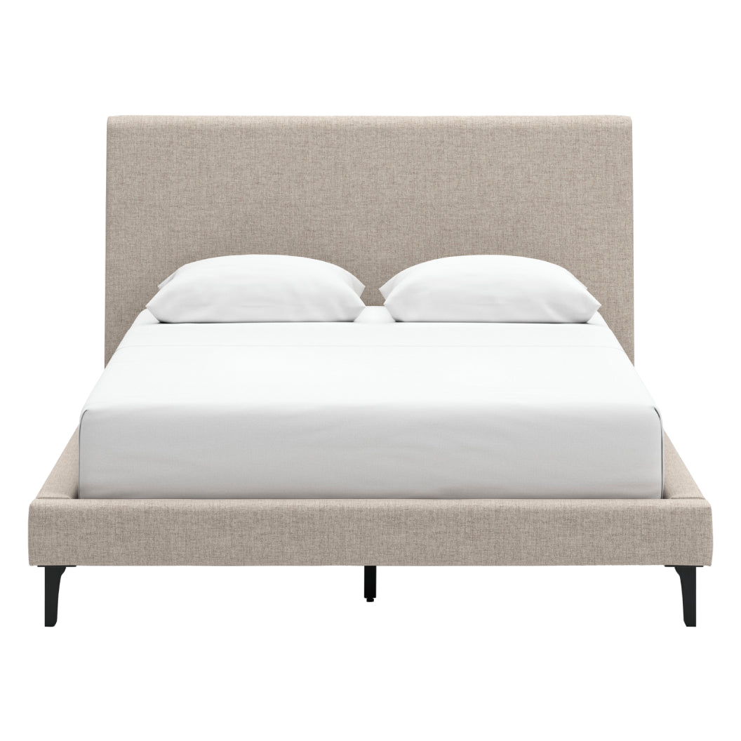 Lit complet rembourré en tissu gris pâle à profil bas Double / Grand / Très grand - Cielden