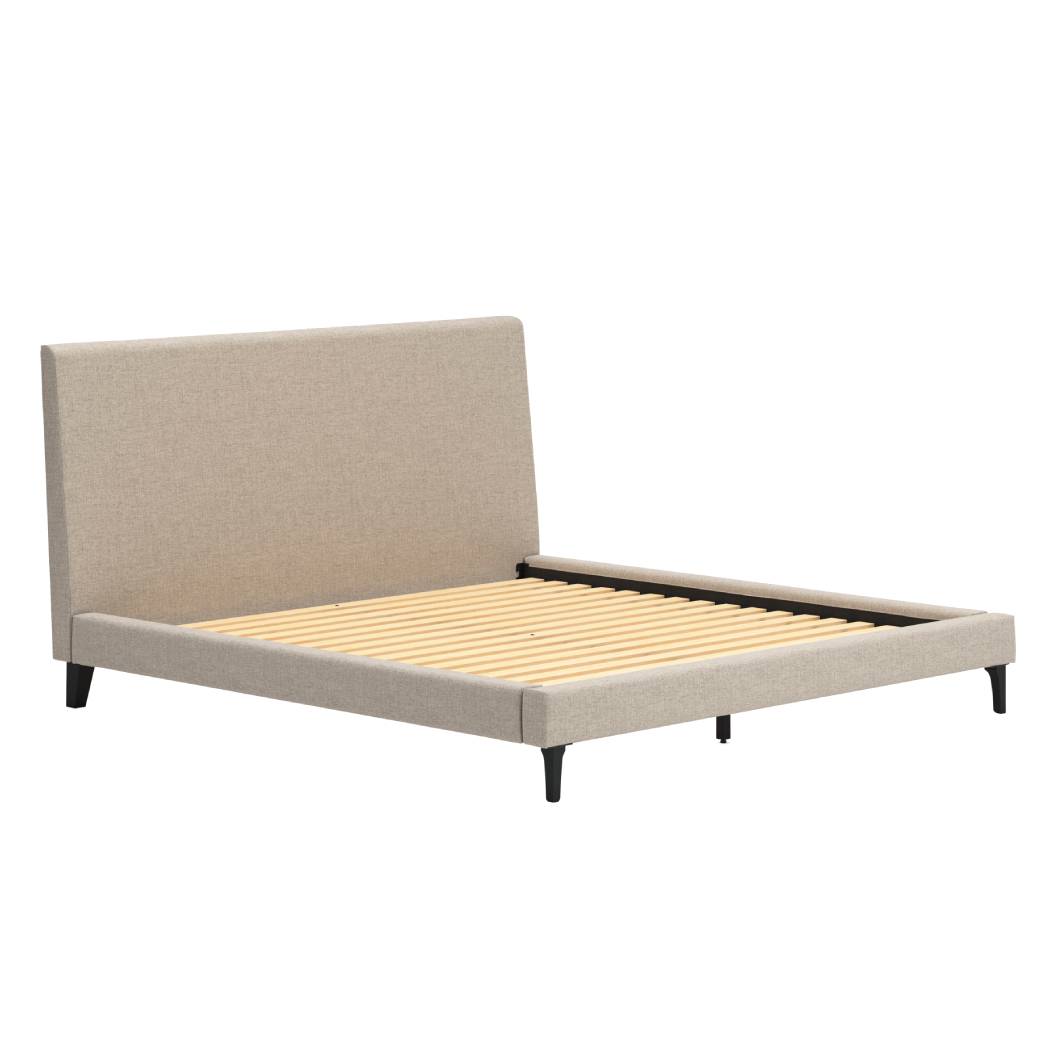 Lit  complet très grand en tissu gris - Cielden