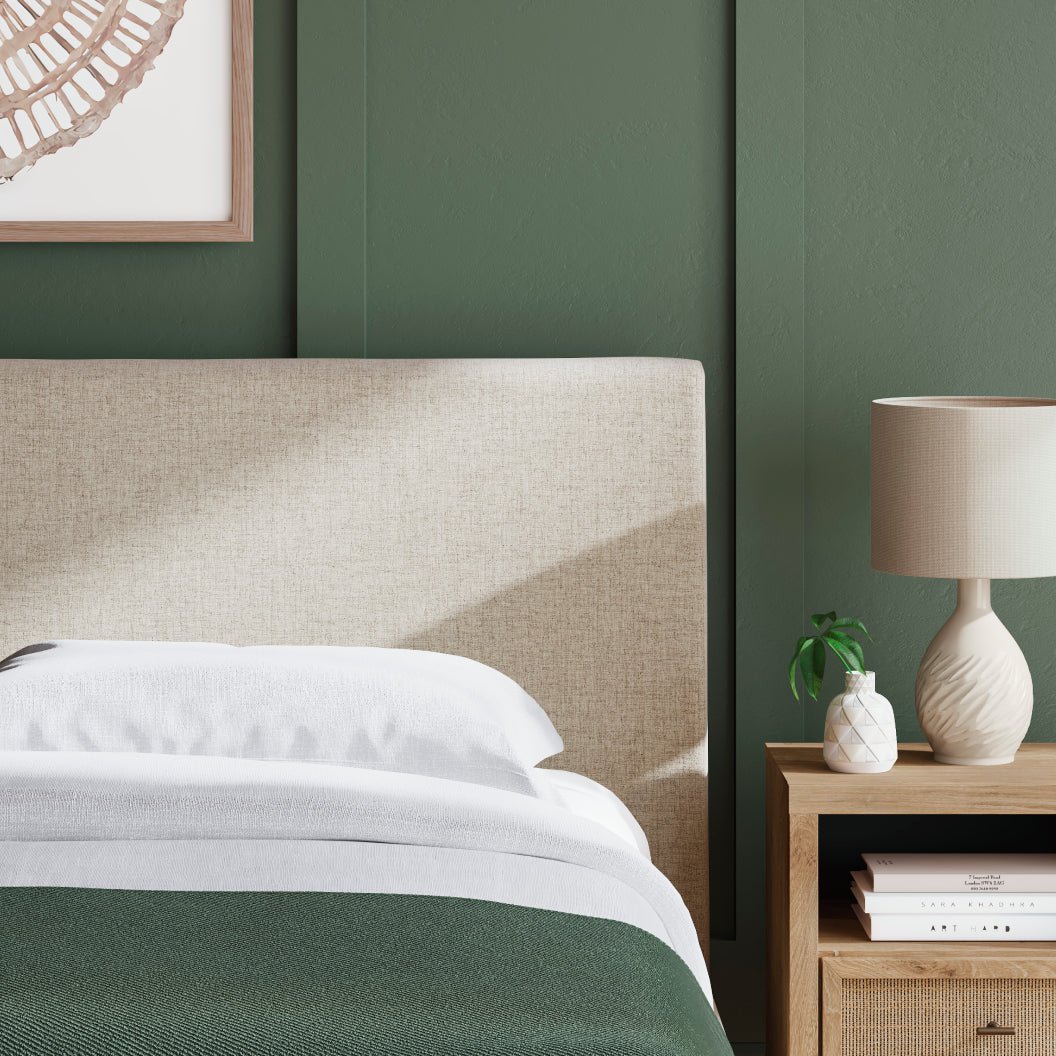 Lit complet rembourré en tissu gris pâle à profil bas Double / Grand / Très grand - Cielden