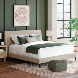 Lit complet rembourré en tissu gris pâle à profil bas Double / Grand / Très grand - Cielden