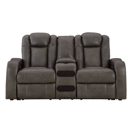 Causeuse en similicuir brun motorisée avec console - Mountainous