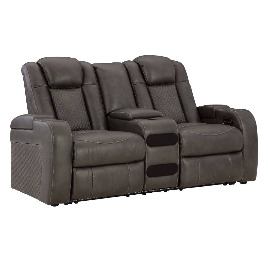 Causeuse aspect cuir gris motorisée avec console - Mountainous
