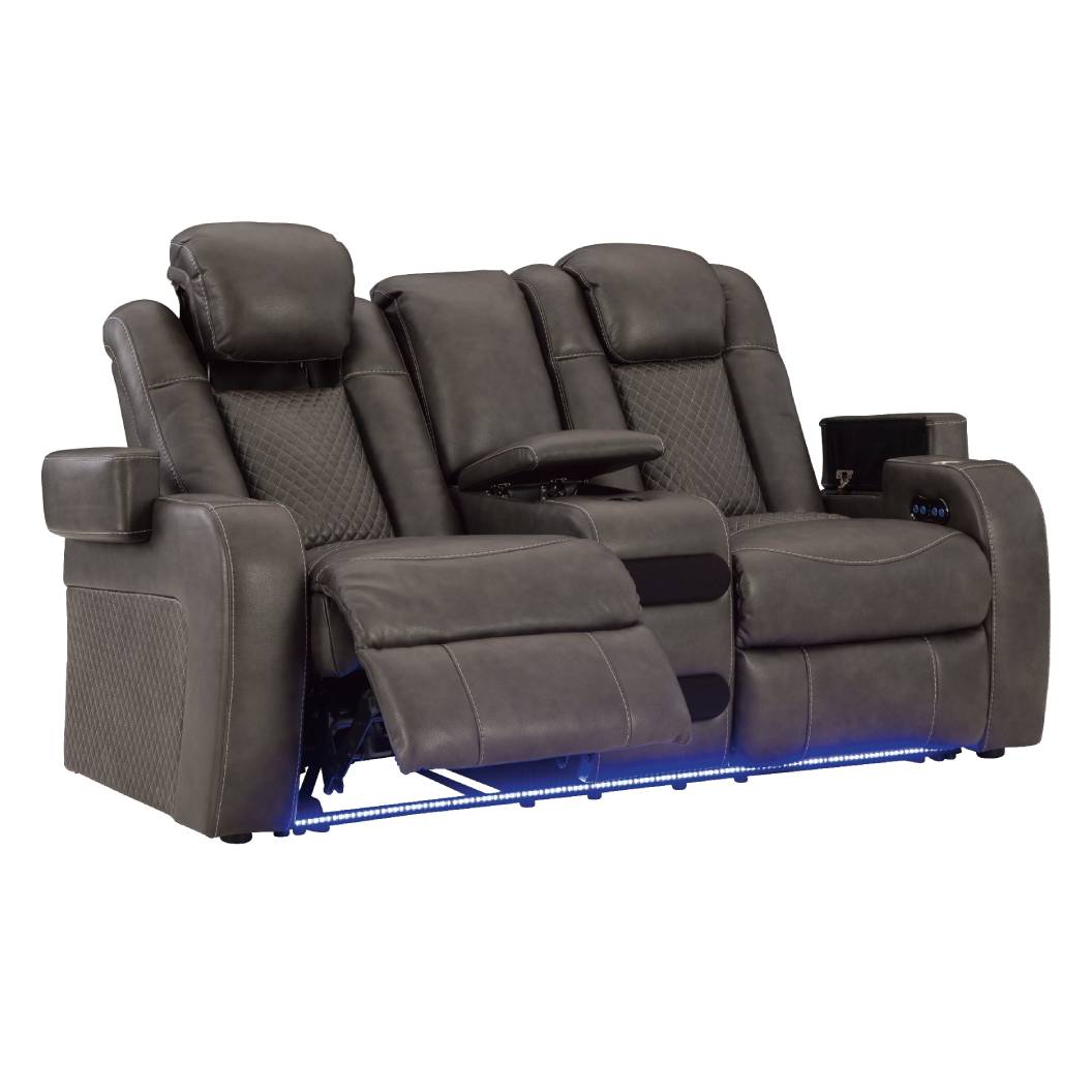 Causeuse aspect cuir gris motorisée avec console - Mountainous