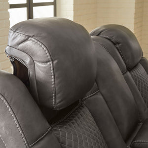 Causeuse aspect cuir gris motorisée avec console - Mountainous