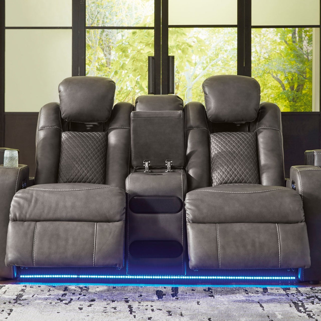 Causeuse aspect cuir gris motorisée avec console - Mountainous
