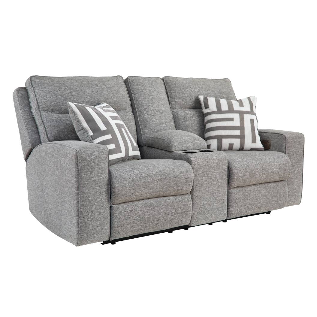 Causeuse grise pâle tissu motorisé avec console - Biscoe