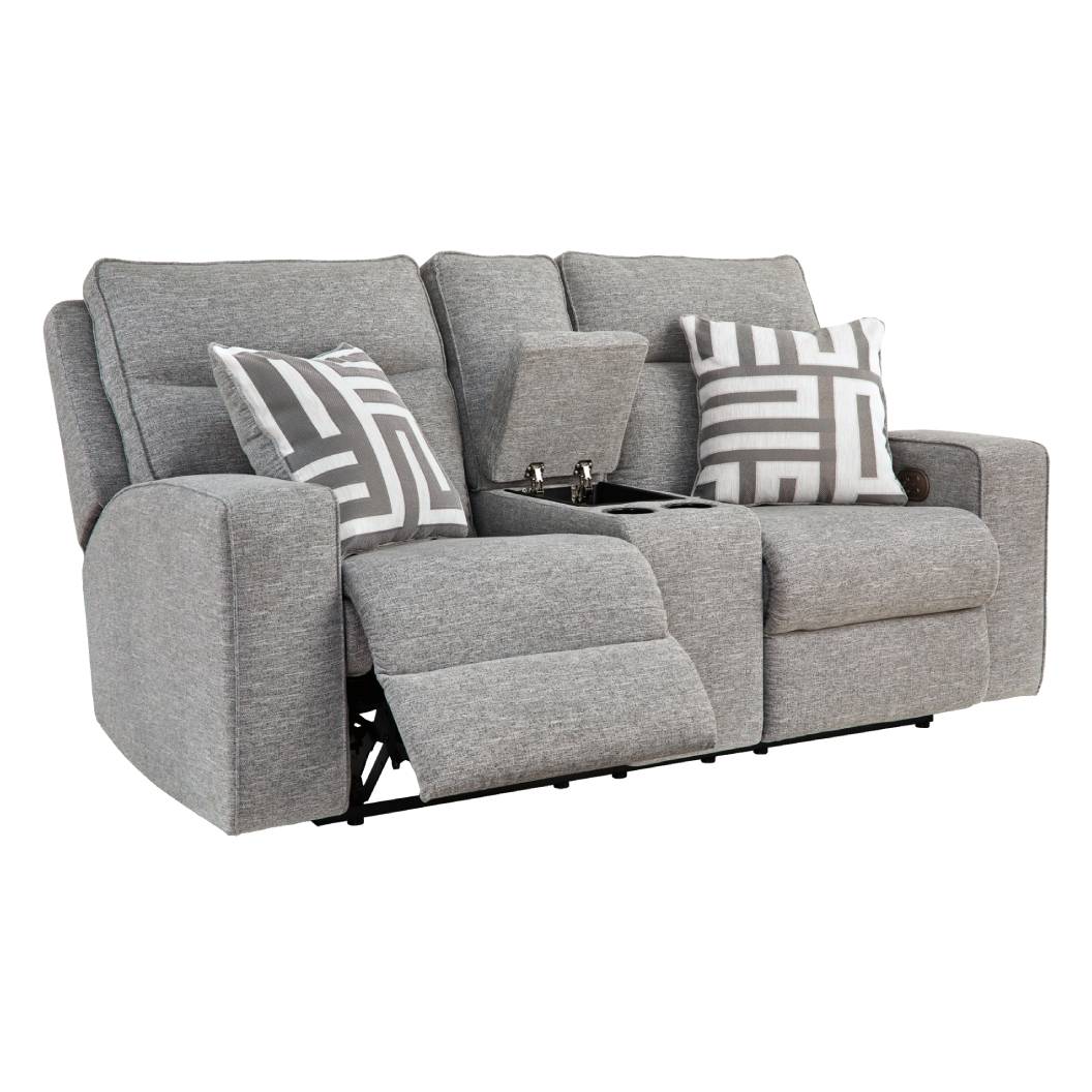 Causeuse grise pâle tissu motorisé avec console - Biscoe