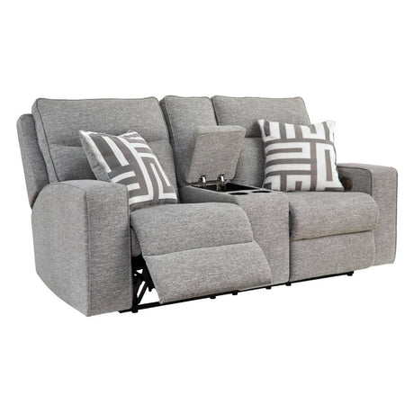 Causeuse grise pâle tissu motorisé avec console - Biscoe
