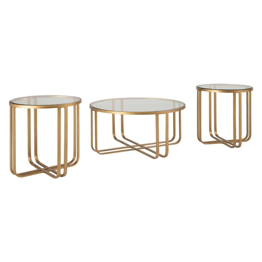 Ensemble de 3 tables en verre trempé et métal doré - Milloton