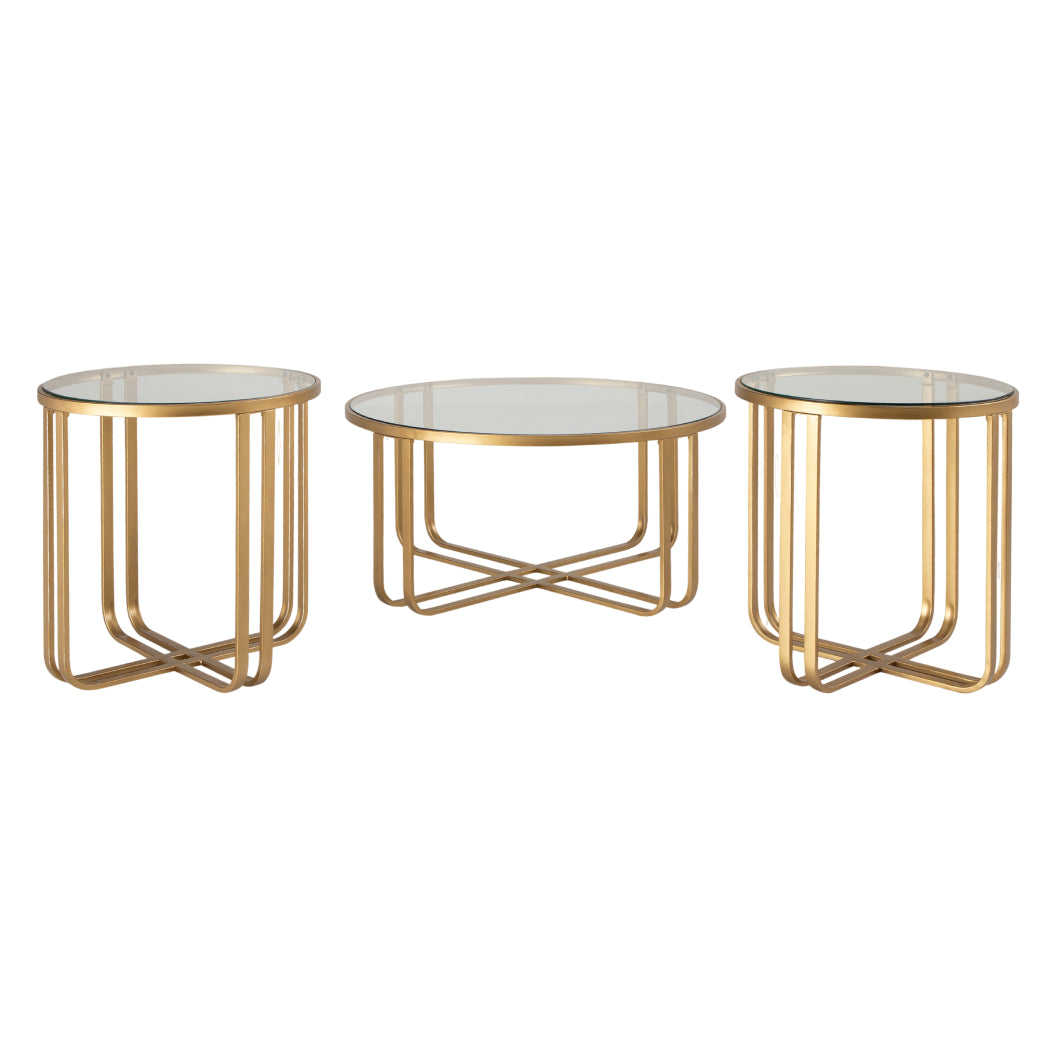 Ensemble de 3 tables en verre trempé et métal doré - Milloton