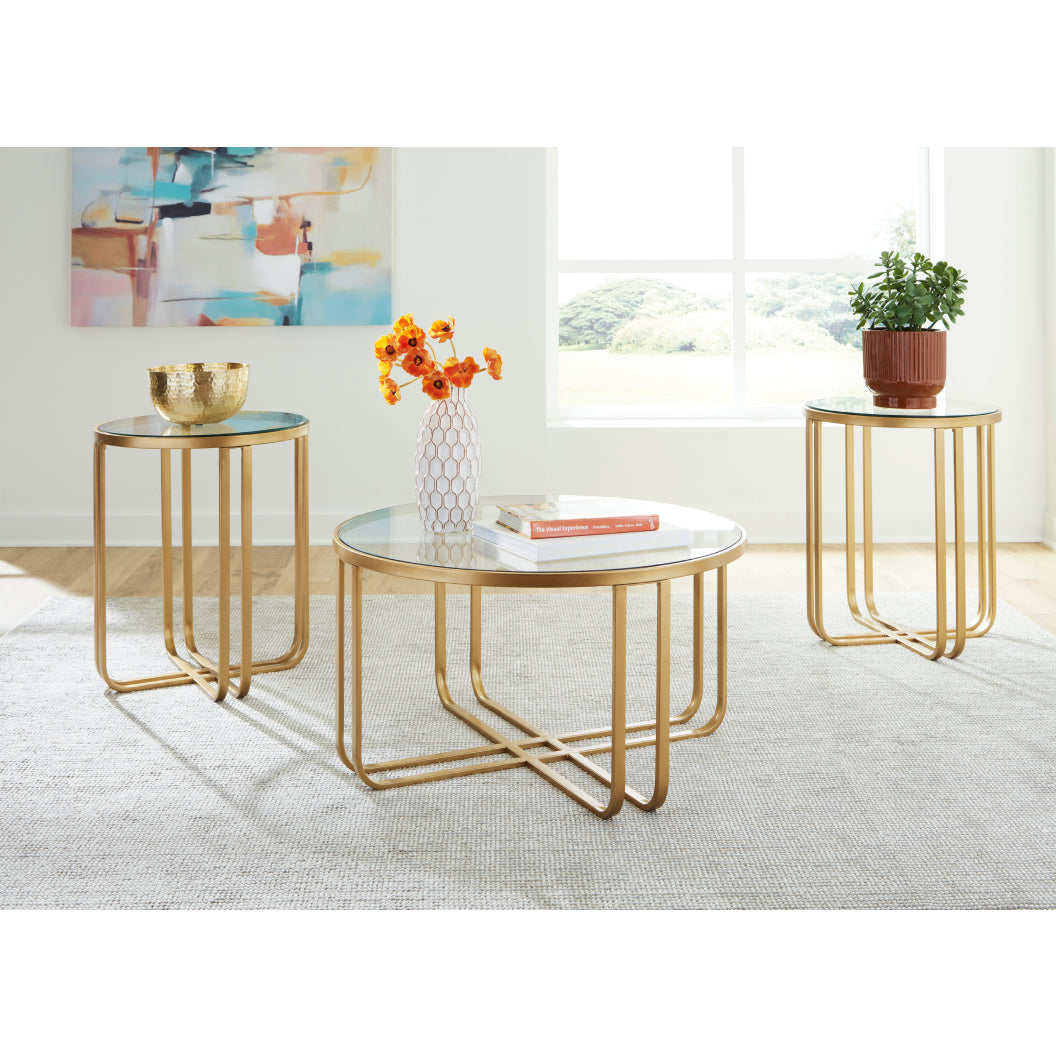 Ensemble de 3 tables en verre trempé et métal doré - Milloton