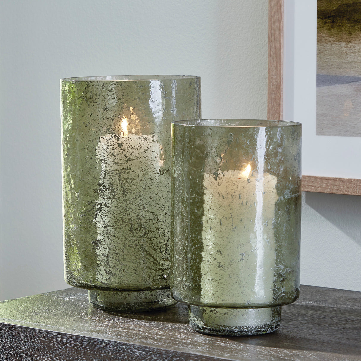 Ensemble de 2 bougeoirs en verre vert - Clarkton