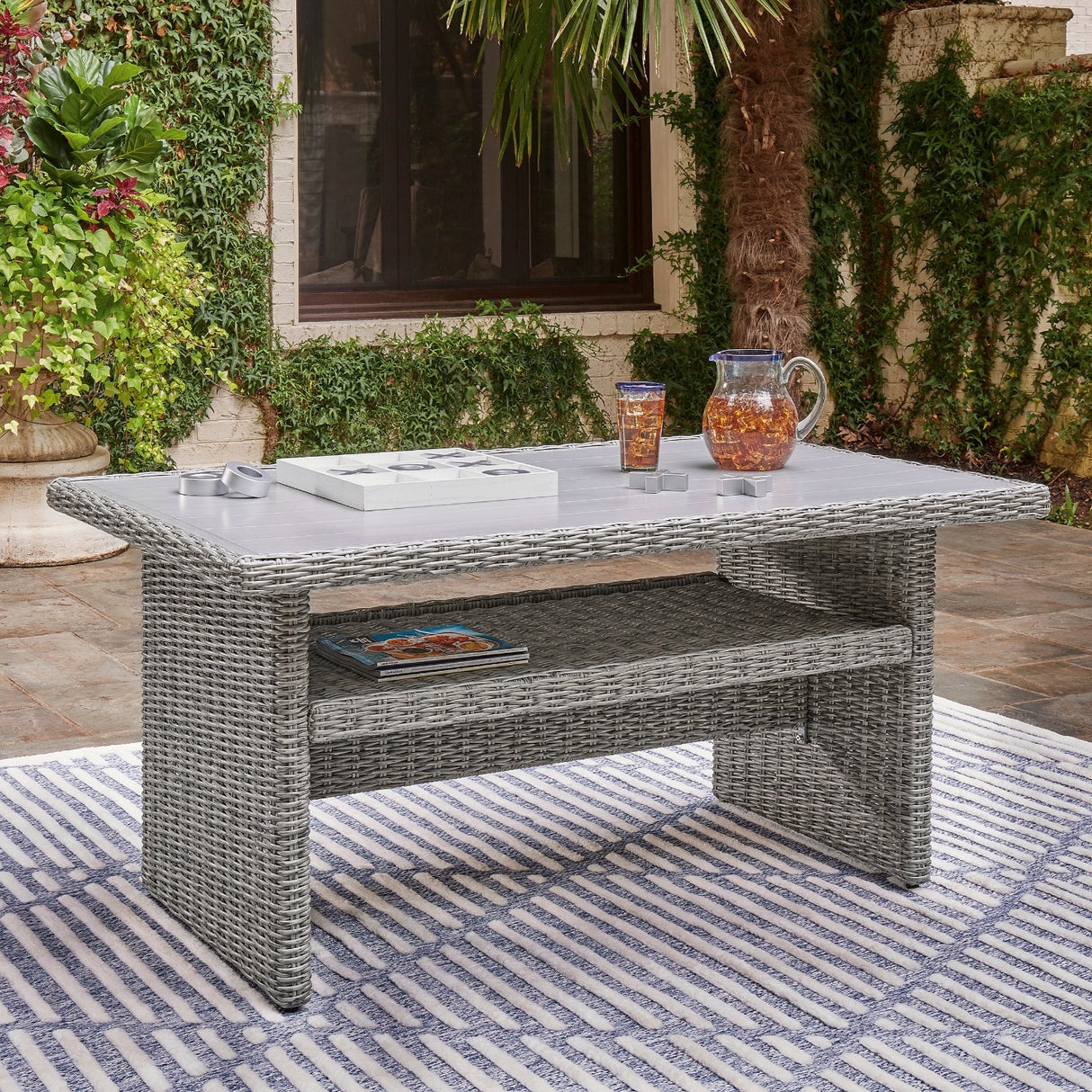 Table de centre extérieure résine grise pâle rectangulaire - Naples Beach