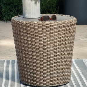 Table d'appoint extérieure résine ronde beige - Danson