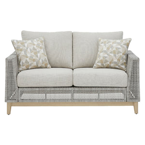 Causeuse extérieure en tissu Nuvella et en osier gris pâle avec coussins - Seton Creek