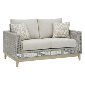 Causeuse extérieure en tissu Nuvella et en osier gris pâle avec coussins - Seton Creek