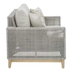 Causeuse extérieure en tissu Nuvella et en osier gris pâle avec coussins - Seton Creek