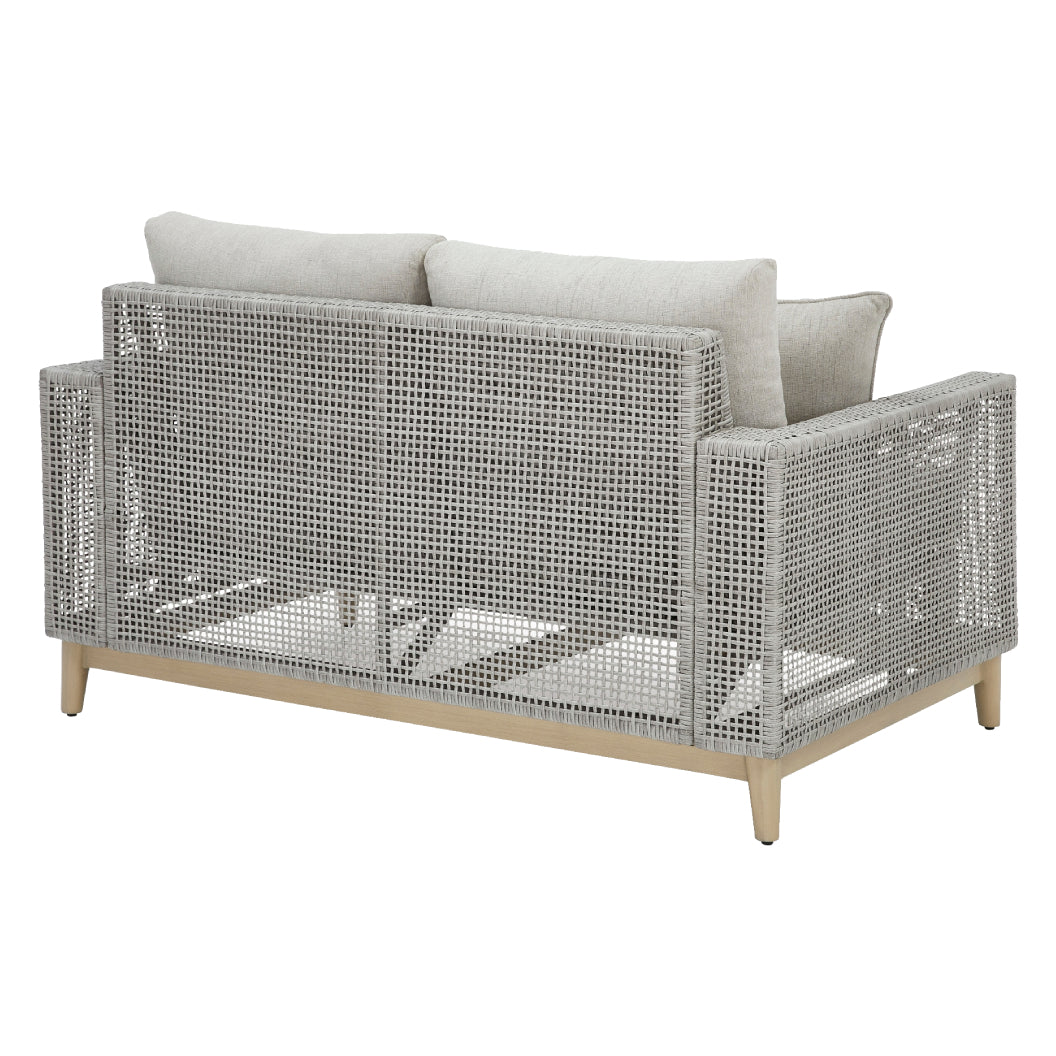 Causeuse extérieure en tissu Nuvella et en osier gris pâle avec coussins - Seton Creek