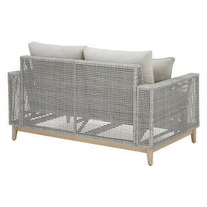 Causeuse extérieure en tissu Nuvella et en osier gris pâle avec coussins - Seton Creek