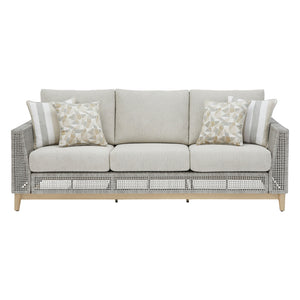 Sofa extérieur en tissu Nuvella et en osier gris pâle avec coussins - Seton Creek