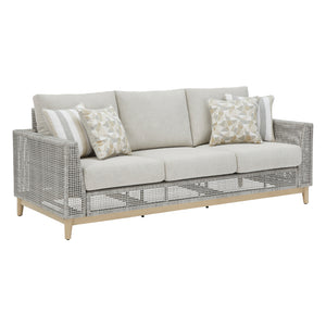 Sofa extérieur en tissu Nuvella et en osier gris pâle avec coussins - Seton Creek