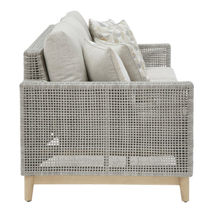 Sofa extérieur en tissu Nuvella et en osier gris pâle avec coussins - Seton Creek