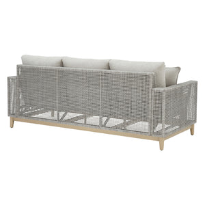 Sofa extérieur en tissu Nuvella et en osier gris pâle avec coussins - Seton Creek
