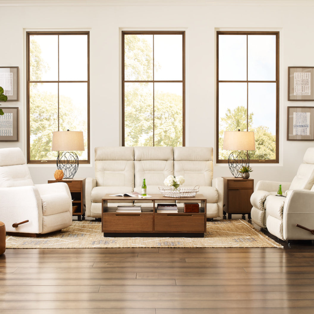 Sofa inclinable en cuir beige pâle - Lennon