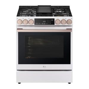 Cuisinière au gaz encastrable 30 po, 6,3 pi³ Blanc avec Convection ProBake®, InstaView® et Wi-Fi - White Essence