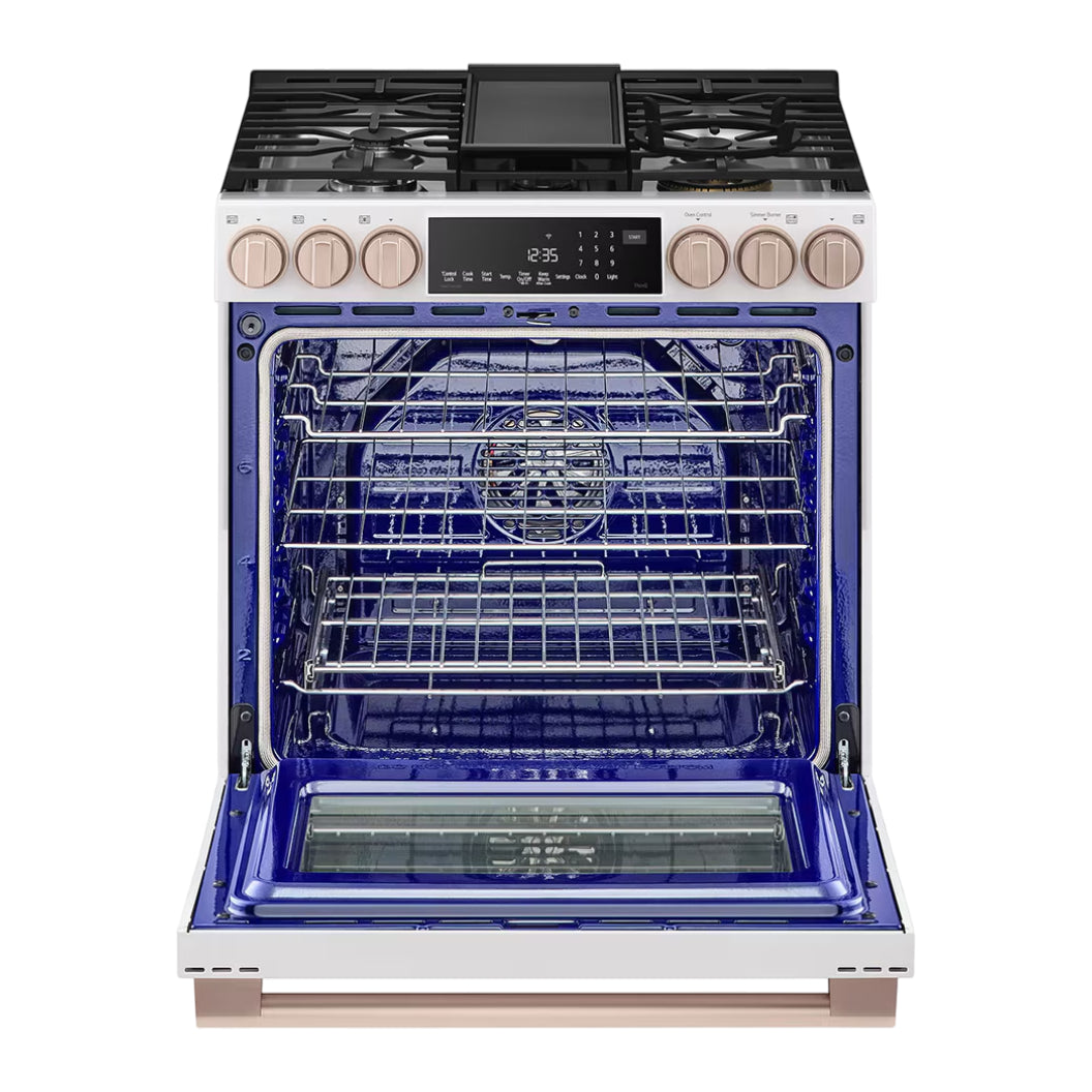 Cuisinière au gaz encastrable 30 po, 6,3 pi³ Blanc avec Convection ProBake®, InstaView® et Wi-Fi - White Essence