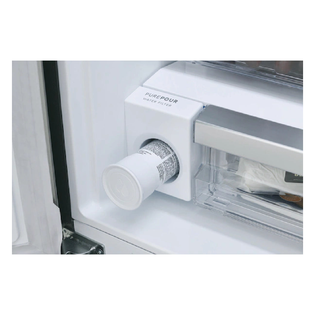 Réfrigérateur à porte française 30 po, 20 pi³, 3 portes, Inox avec distributeur d'eau et machine à glaçons