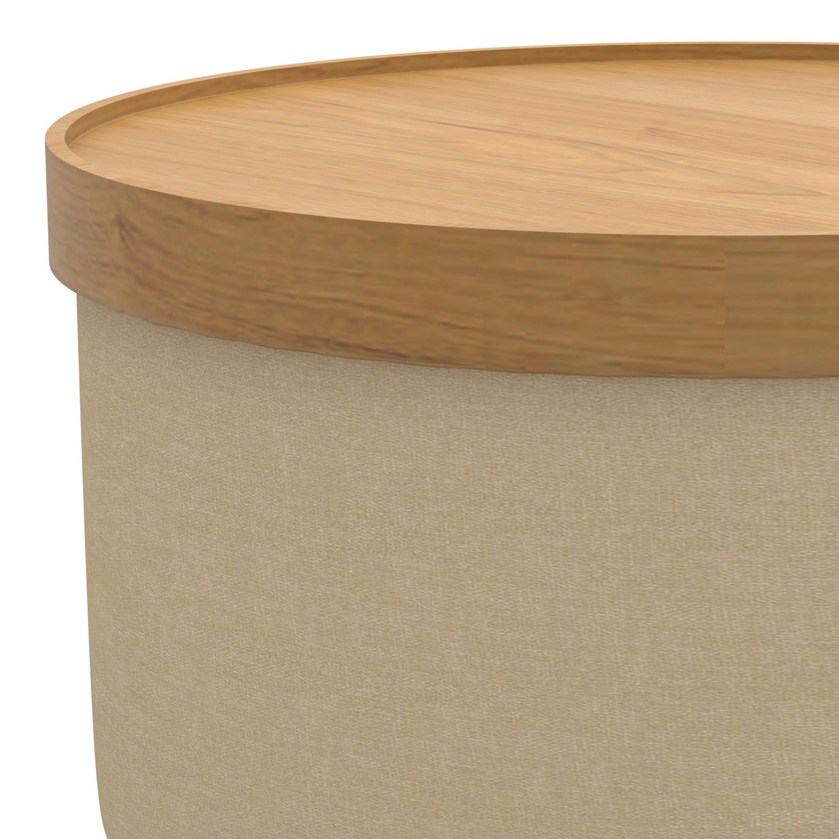 Pouf de rangement en tissu beige pâle et bois d'hévéa - Betsy