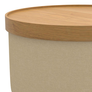 Pouf de rangement en tissu beige pâle et bois d'hévéa - Betsy