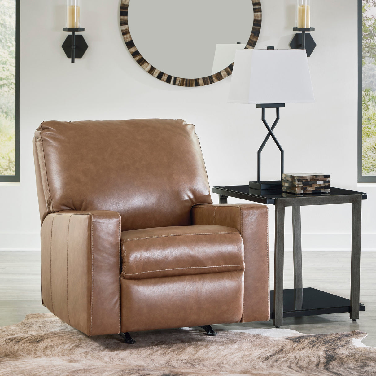 Fauteuil en cuir brun caramel berçant et inclinable - Bolsena