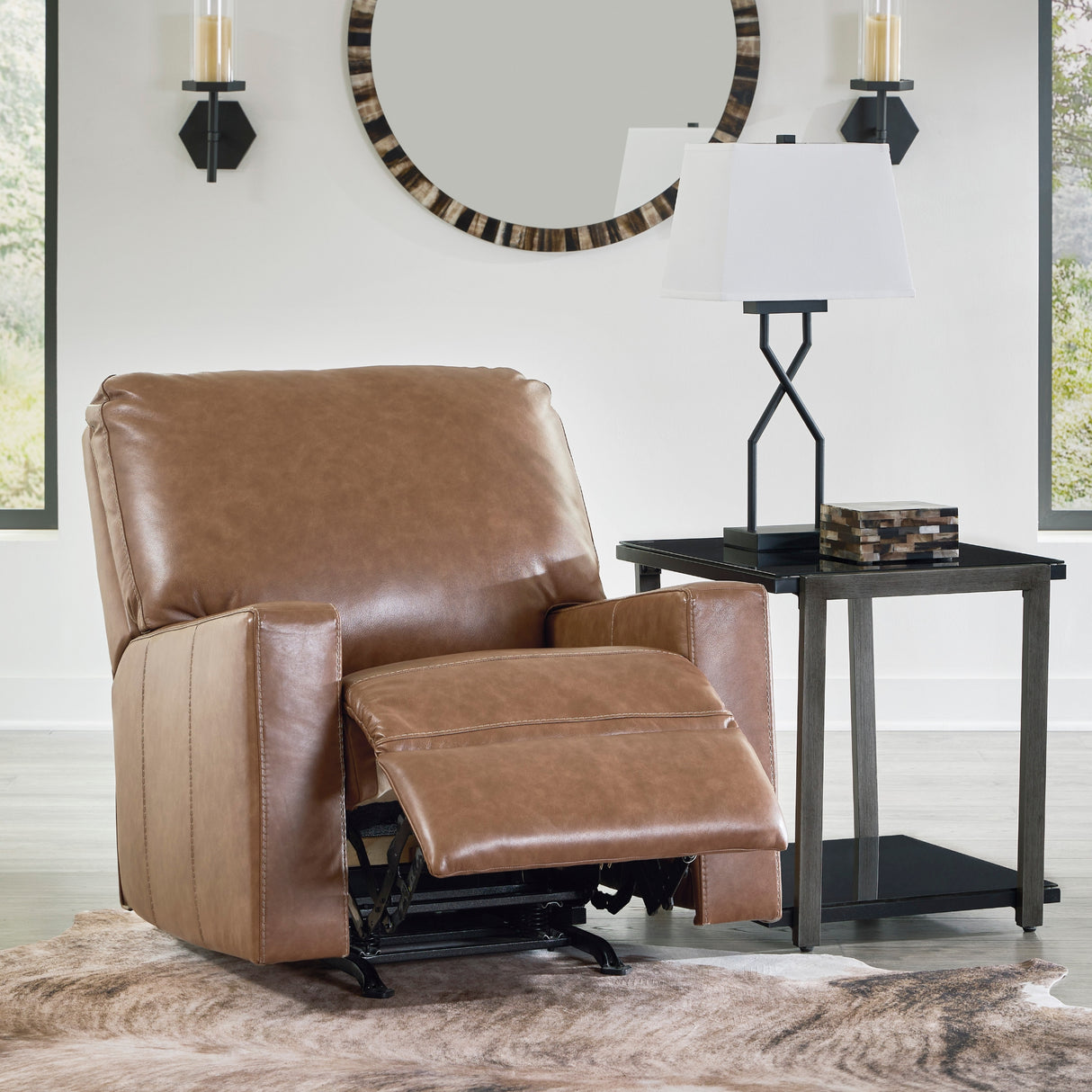 Fauteuil en cuir brun caramel berçant et inclinable - Bolsena