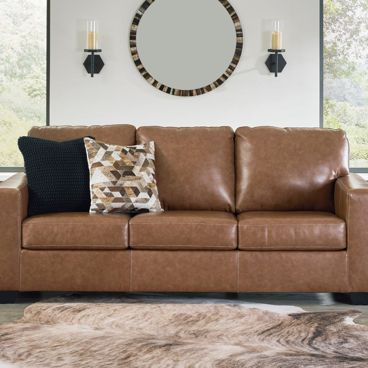 Sofa lit queen caramel en cuir - Bolsena