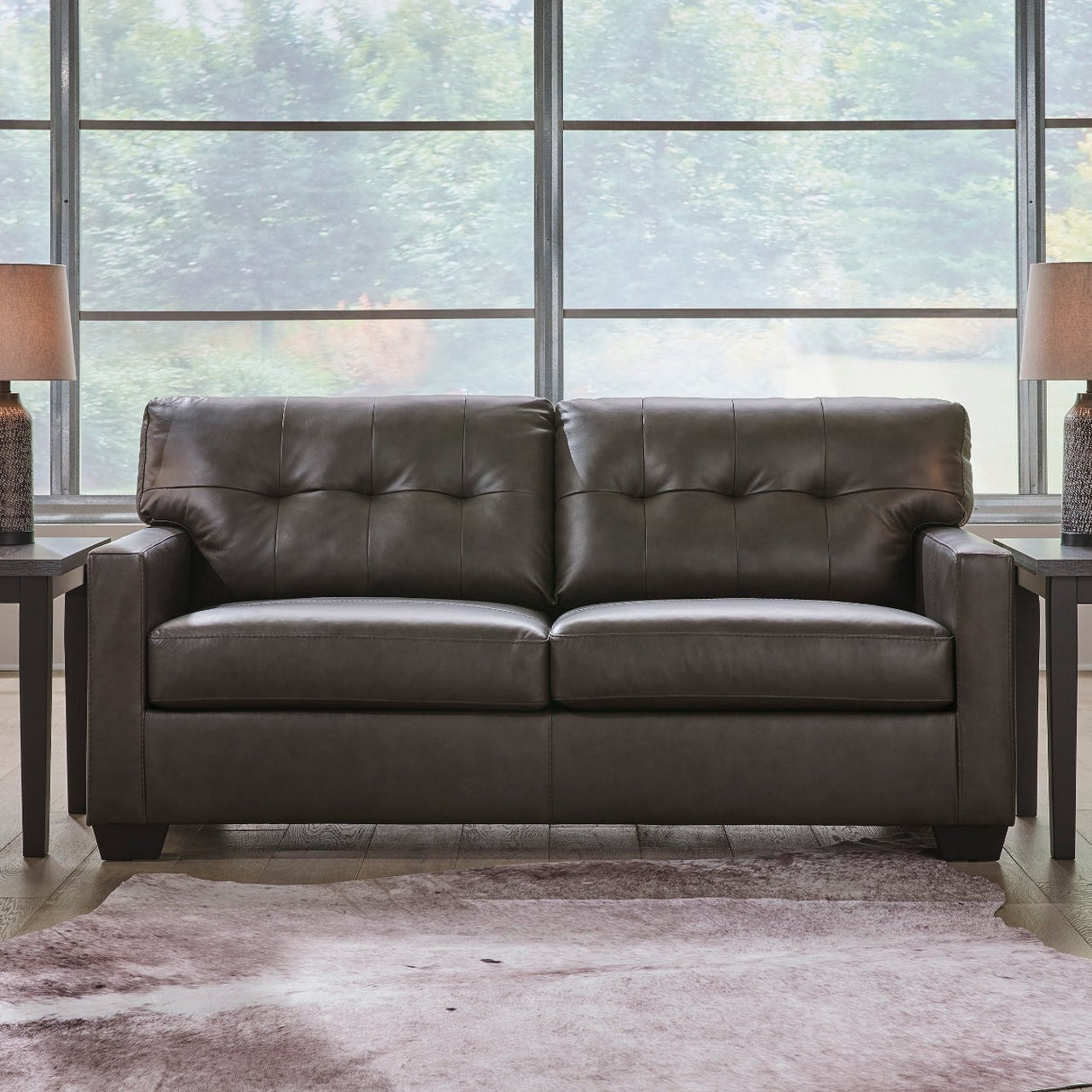Sofa-lit en cuir noir avec matelas double - Belziani