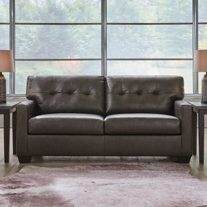 Sofa-lit en cuir noir avec matelas double - Belziani