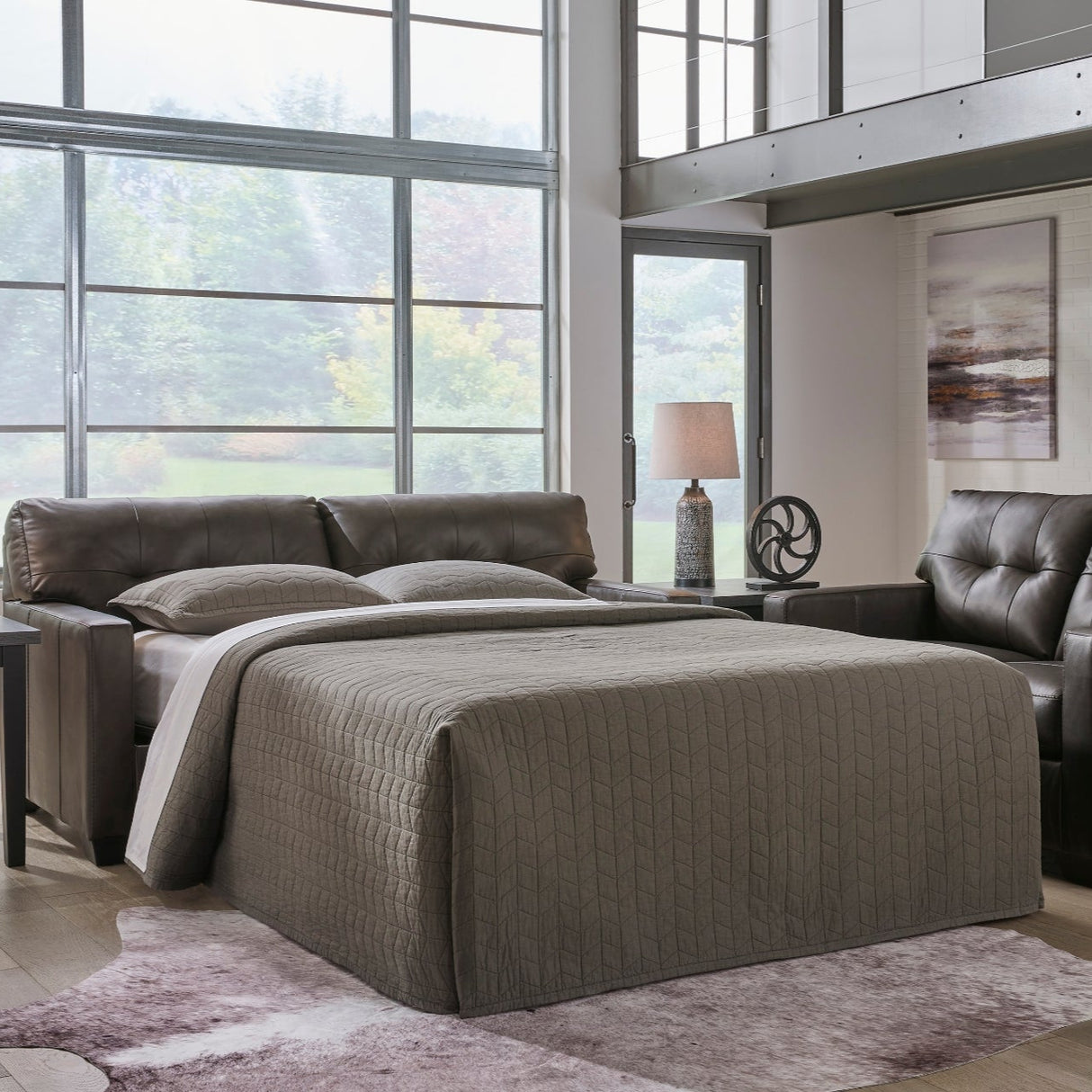 Sofa-lit en cuir noir avec matelas double - Belziani