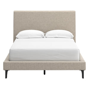 Lit complet rembourré en tissu gris pâle à profil bas Double / Grand / Très grand - Cielden