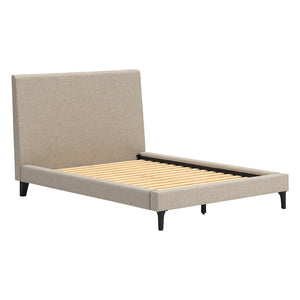 Lit complet rembourré en tissu gris pâle à profil bas Double / Grand / Très grand - Cielden