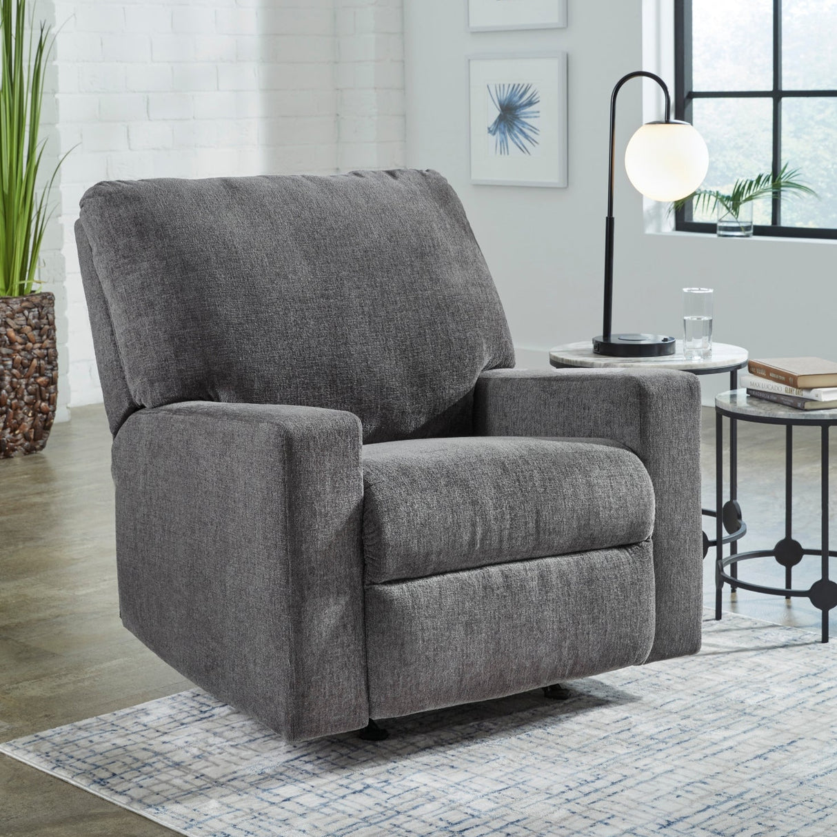 Fauteuil en tissu gris étain berçant et inclinable - Rannis