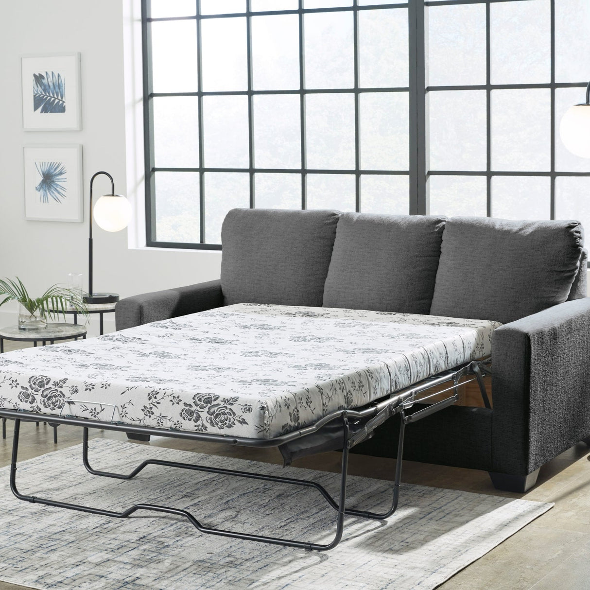 Sofa-lit en tissu gris étain avec matelas - Rannis