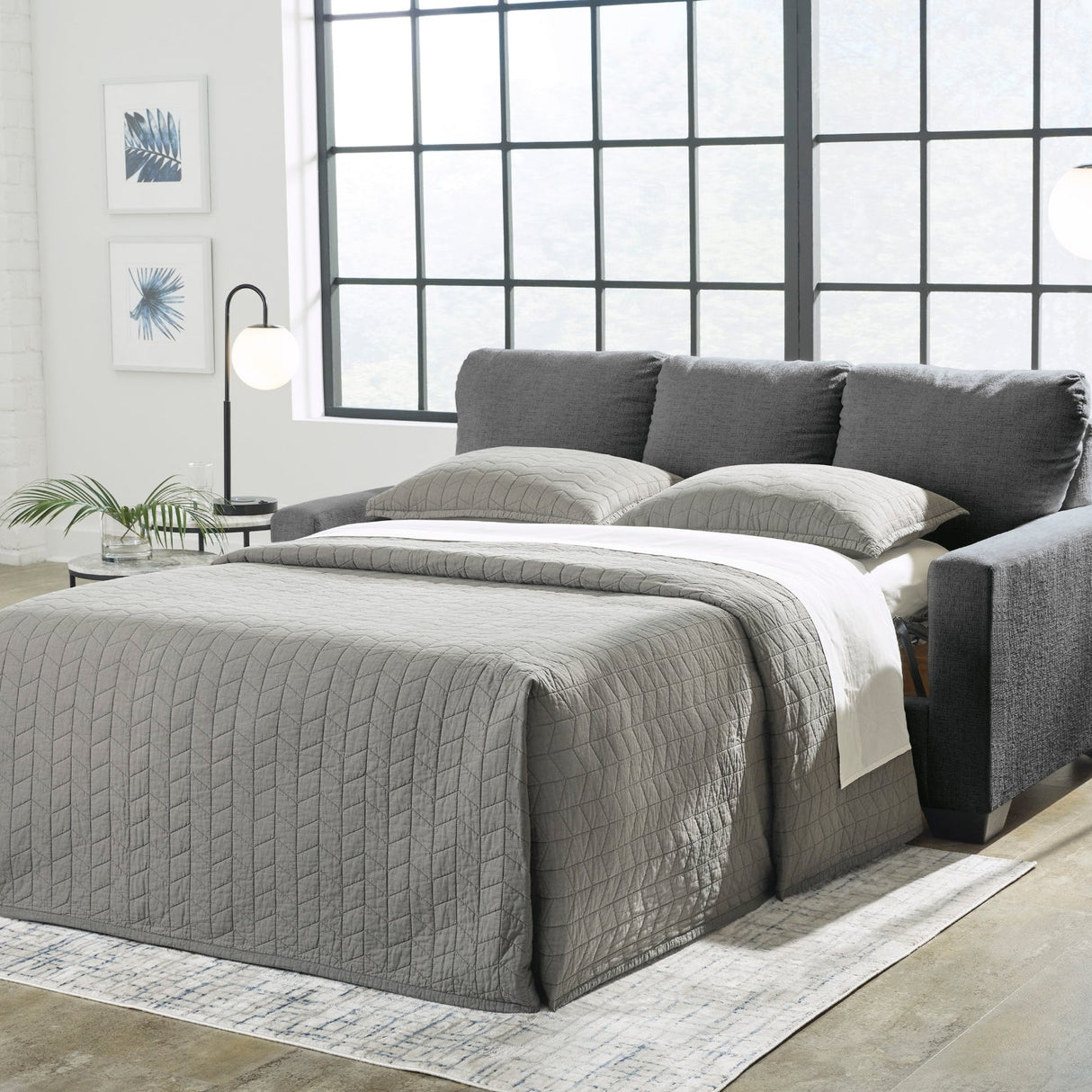 Sofa-lit en tissu gris étain avec matelas - Rannis